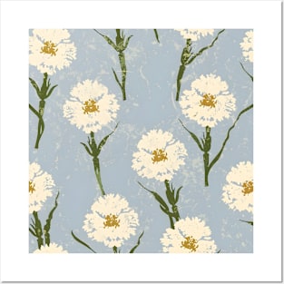 White Carnations Pattern Posters and Art